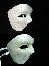PHANTOM OF THE OPERA VENETIAN MASQUERADE COSTUME HALF MASK WHITE GLITTER PLAIN