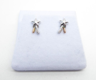 Clogau Gold Silver & 9ct Rose Gold White Topaz Shooting Star Stud Earrings