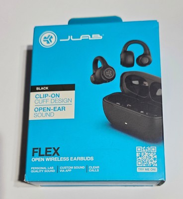 NEW Original Black JLab Flex Open Wireless Earbuds Clip-on Cuff Design - SEALED