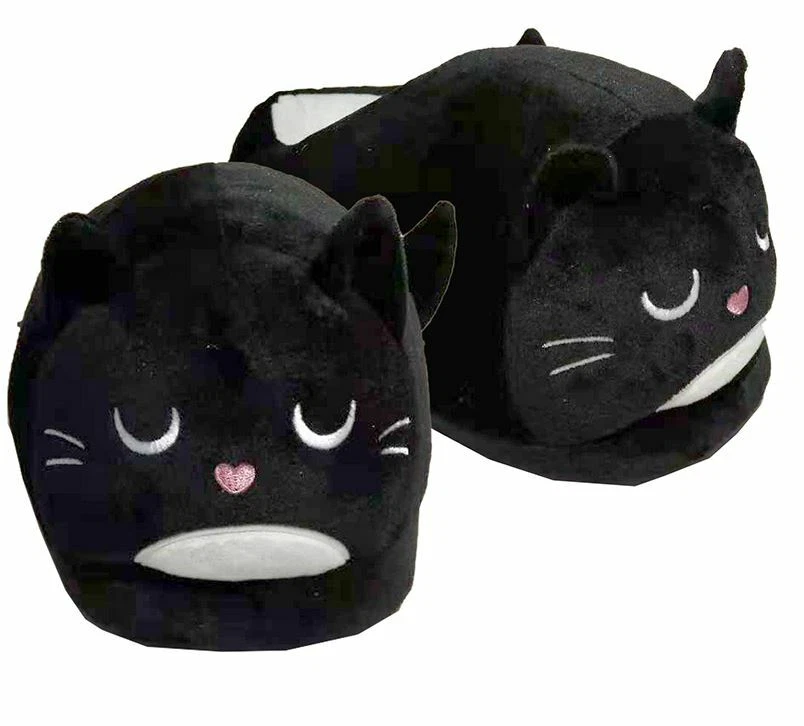 NOVELTY FELINE FINE BLACK CAT DESIGN HIGH QUALITY SOFT PLUSH SLIPPER SLIPPERS