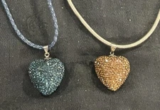 Pair Swarovski Crystal Sterling Puffy Heart Charm Necklaces Blue Yellow *Read