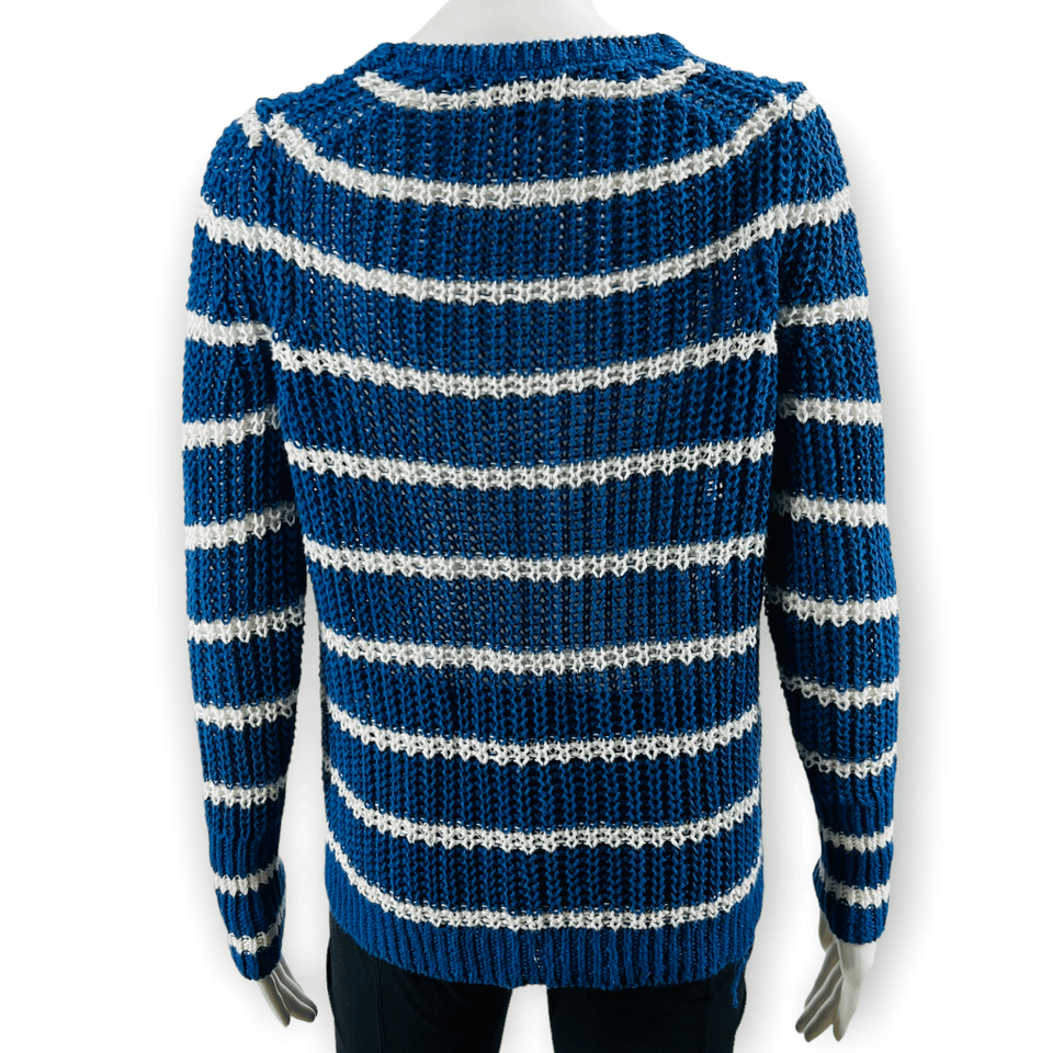 Banana Republic Womens Size XS Sweater Crochet Knit Linen Blue Stripe