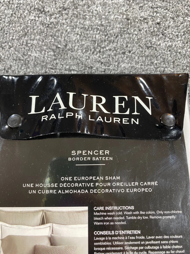 Ralph Lauren European Sham 300 Thread Count Beige SPENCER BORDER SATEEN - Image 4 of 4
