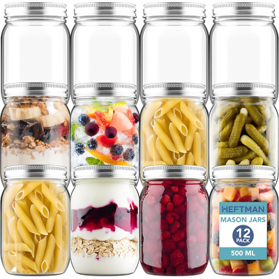 HEFTMAN Glas Einmachgläser Einkochen über Nacht Hausgemachte Marmelade Lebensmittel 500ml 12er Pack