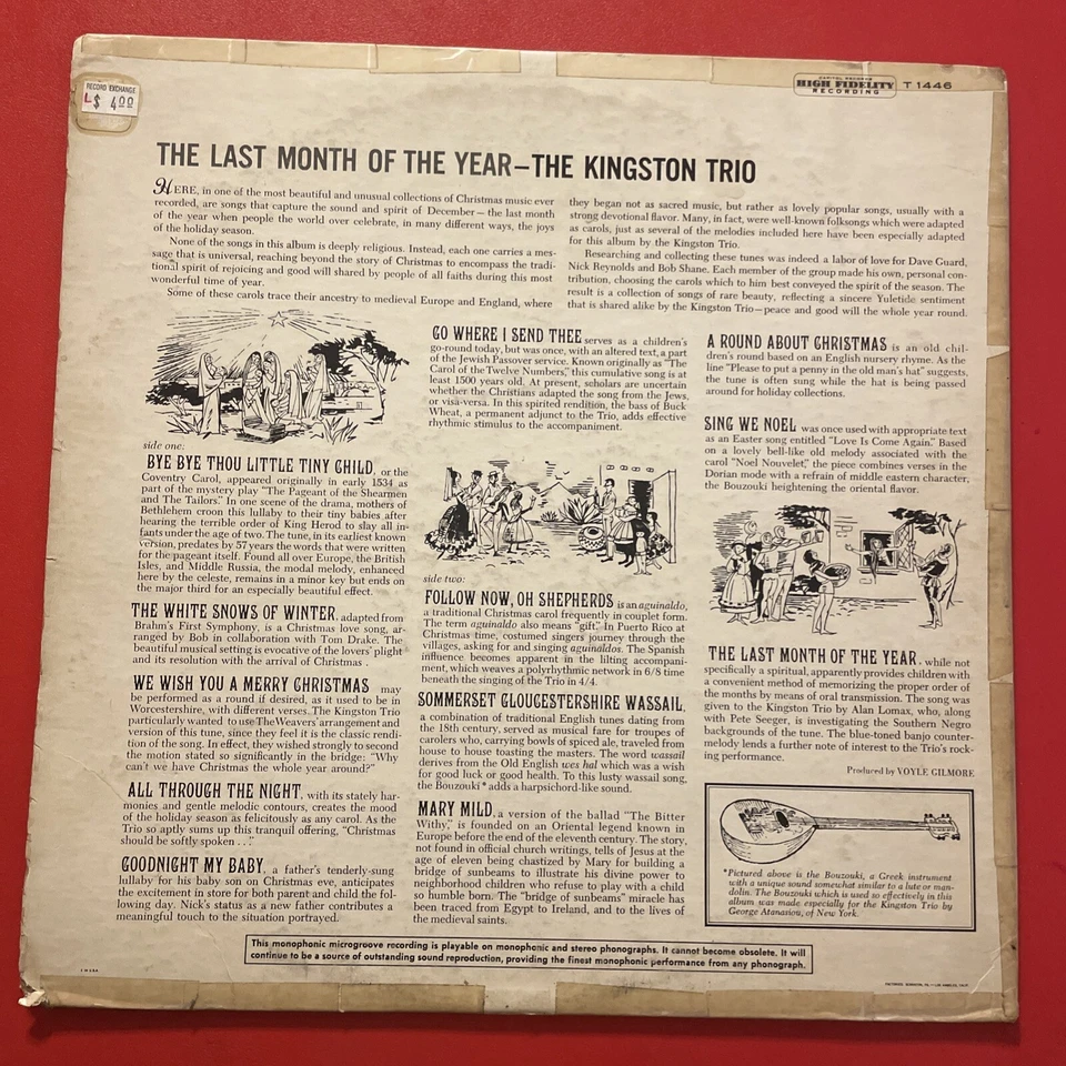 The Kingston Trio The Last Month Of The Year Christmas LP Capitol Mono GD+ - Imagem 4 de 4