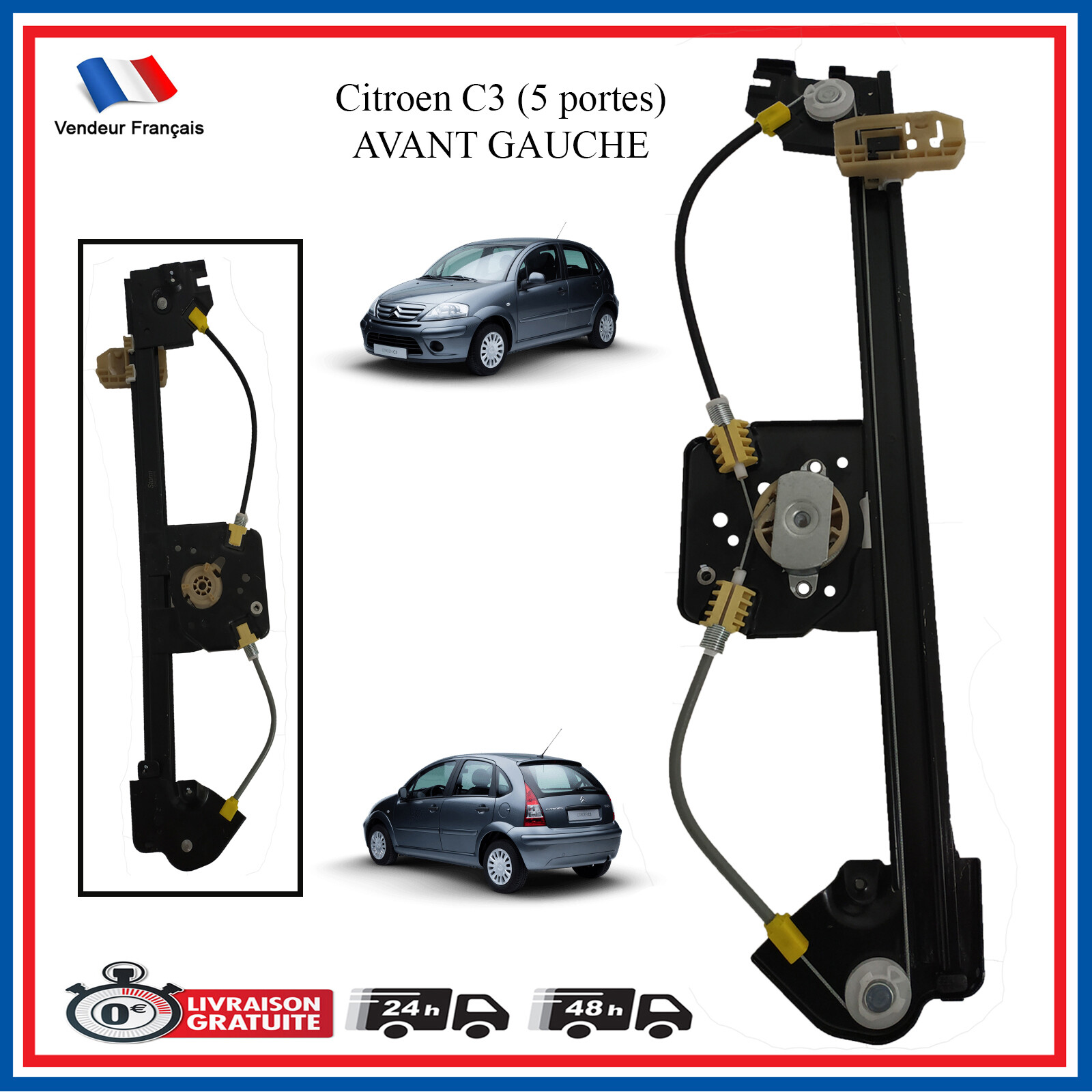 Lève-vitre électrique avant gauche C3 résout le blocage de vitre conducteur référence 9221Aq