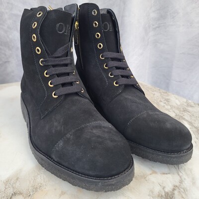 ORO Los Angeles Cap Toe Combat Black Crepe Suede Lace Up Zip  display picture 1