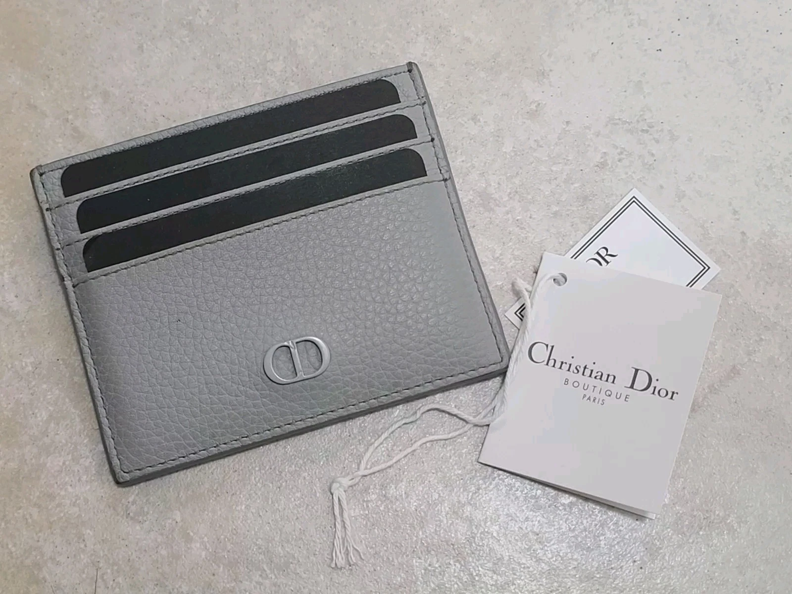 PORTEFEUILLE étui à cartes Christian Dior cuir gris clair uni