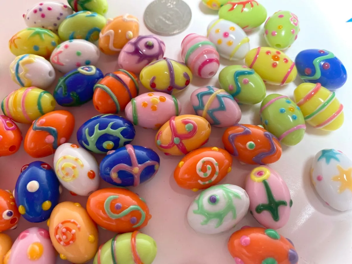 Candy Beads Oval Colorful Beads for Jewelry Making Kids Activity Easter 50  pcs