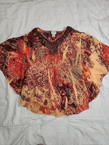 Chico's Size 1 100% Polyester Loose Floral And Bead Design Shirt PT 10 #13