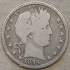 1894 Barber Quarter 25c G+ as Pictured r