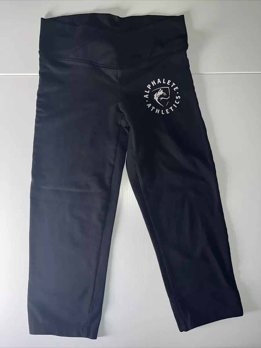 Alphalete Womens Black Crossover Waist Logo Activewear Leggings Size Medium