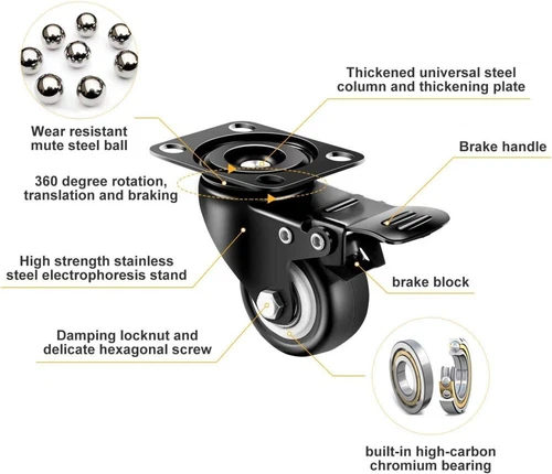 8X Schwerlastrollen Für Möbel 50mm 400KG Transportrollen Lenkrollen Mit Bremse - Bild 7 von 13