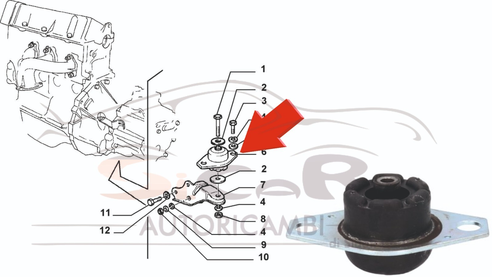 SUPPORTO MOTORE POSTERIORE FORO 8 ADATTO PER FIAT PANDA 1100 4X4, 1100 TREKKING