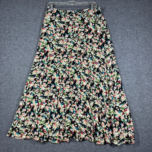 Y2K Jones New York Seide Maxirock Damen 10 Blumen gefüttert