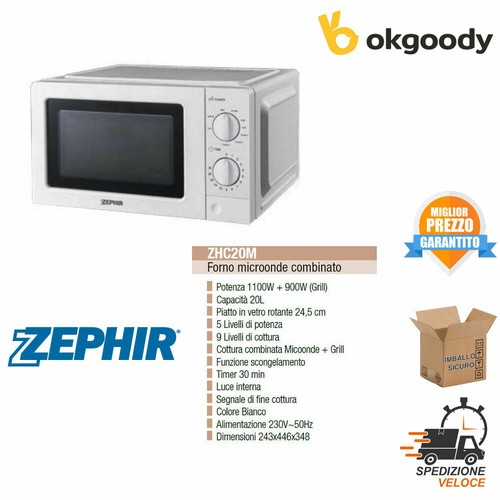 ZEPHIR FORNO MICROONDE COMBINATO CON GRILL 20LT 1100+900W BIANCO ZHC20M |  eBay
