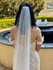 Cascading Bridal Pearl Veil, Scattered Pearl Veil, Veil with Pearls - 118 inches
