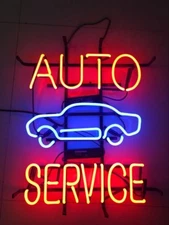 Car AUTO SERVICE 24"x20" Neon Sign Light Store Open Real Glass Tube Wall Hanging
