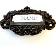 Vintage Antique Mailbox Name Plate/ Home Address/ Drawer Bin Pull w/ Label/ 5"
