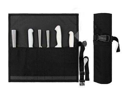 Knife Roll Case - 1 to 6 Slots, Oxford Canvas Pouch, Leather Reinforced - Chefs