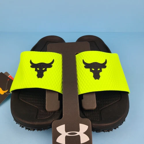 Project Rock 2.0 Slides Mens Size 8 Under Armour Lime Green Black UA 3025237-302