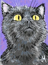 Print ACEO Black Cat Painting Original Miniature Art Card By Josh Merritt