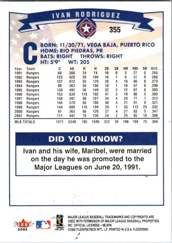 2002 Fleer #355 Ivan Rodriguez - Picture 2 of 2