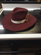 Twister Zoot Suit Style Large Brim Teardrop Fedora Sz M Burgundy