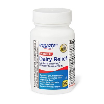 Equate Original Dairy Relief Caplets, Lactase Enzyme, 9000 FCC Units, 120 Count