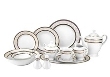 57-pc Bone China Porcelain Dinnerware Set w/ Ornamented Rims, Set for 8