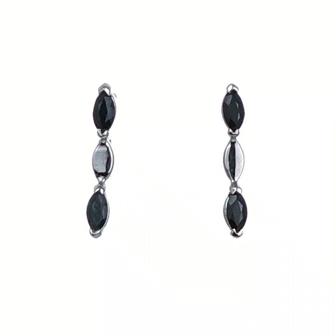 Sapphire Earrings Sterling Silver Studs Marquise Drop Handmade Personalise Gift