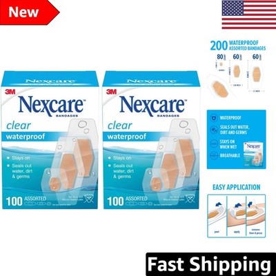 Value 2-Pack of Nexcare Waterproof Bandages - 200 Assorted Sizes for Every Need