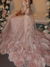 New Pink Tulle Evening Dresses Floor Length Prom Dresses Pleated Sweep Train