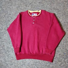 Vintage Russell Athletic Sweatshirt Mens XL Red Henley Fleece USA Made Pullover