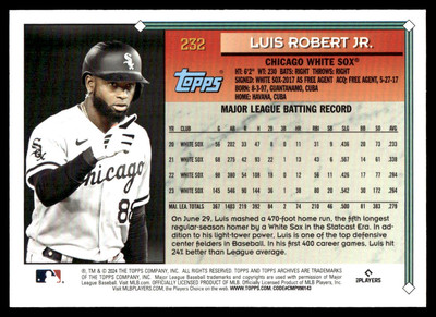 2024 Topps Archives #232 Luis Robert Jr. Chicago White Sox
