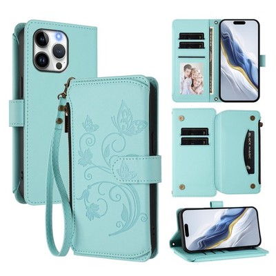 For Xiaomi OPPO Sony Leather Zipper Card Wallet Case Bag Flip Stand Phone Cover
