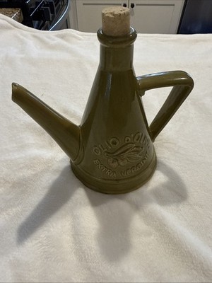 Vintage Italian Pottery Olive Oil Cruet Bottle Olio D Oliva Extra Vergine