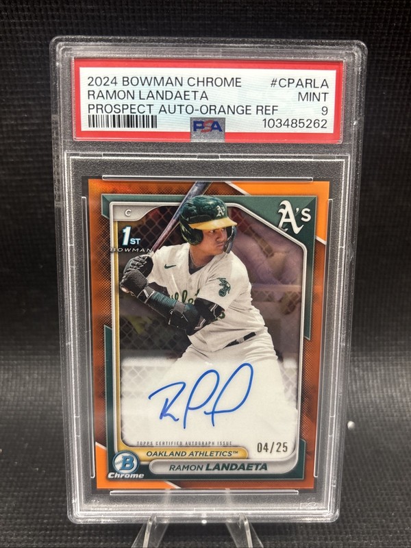 2024 Ramon Landaeta Bowman Chrome Orange Refractor Auto /25 PSA 9 Athletics