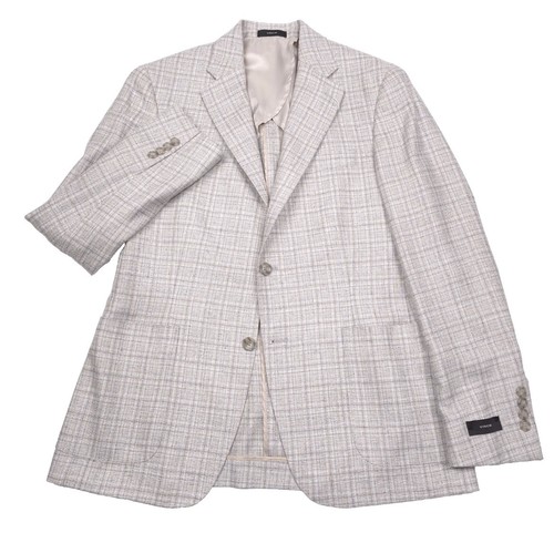 Vince Iker Sport Coat Mens 40S Slim Light Gray Silk & Wool Check Blazer Jacket