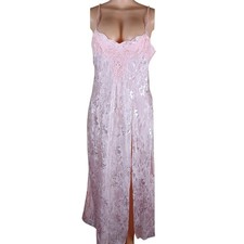 Vintage Silky Satin Nightgown Slip Dress L High Slit Braided Straps