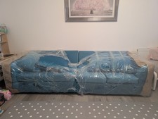 New 4 Seater Sofa  255cm  _Teal Chenille/Velvet High Back Cushions