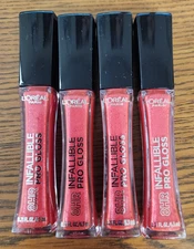 4PCS  NEW LOREAL PARIS INFALLIBLE 8 HOUR PRO GLOSS, 340 CHERRY FLASH, 0.21 EACH