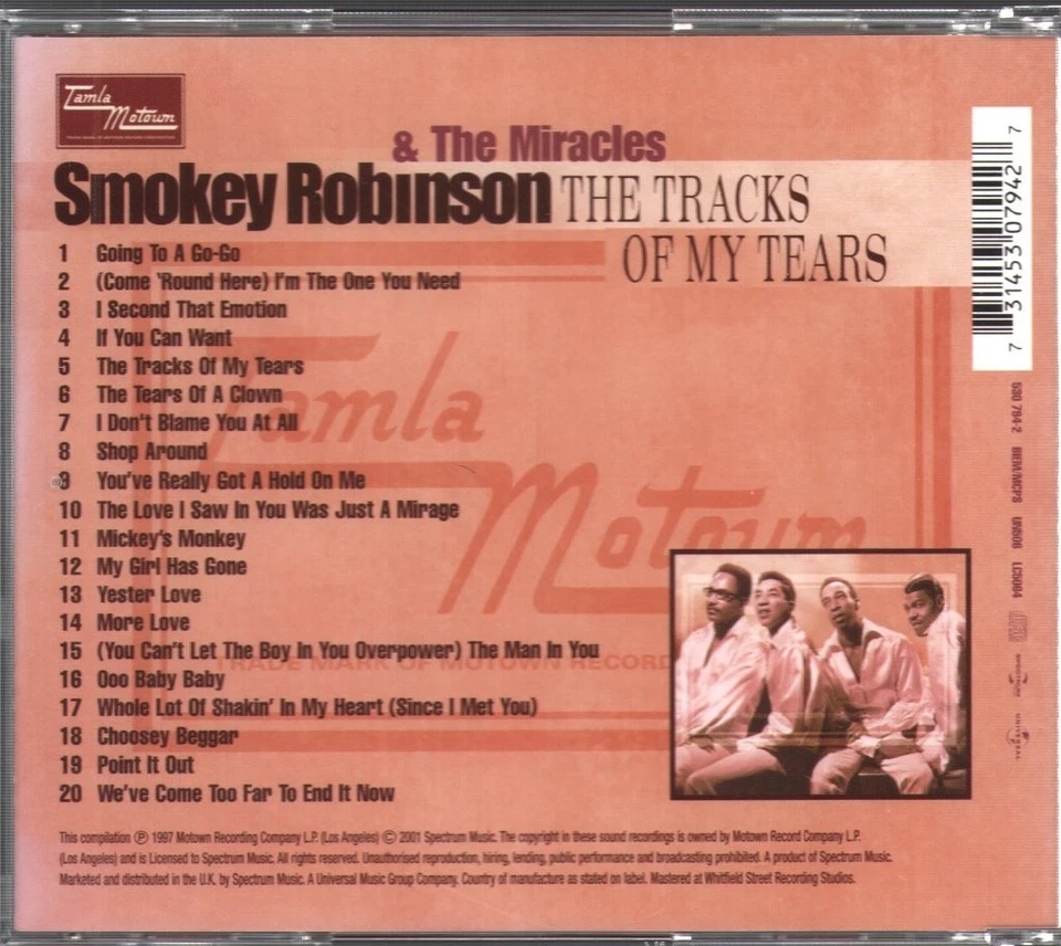 Smokey Robinson Und Die Miracles Tracks Of My Tears CD UK Tamla Motown 2001 - Bild 2 von 2