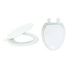 Toilet Seat With Cover, Self-Sustaining Hinge, Elongated, White, 65907