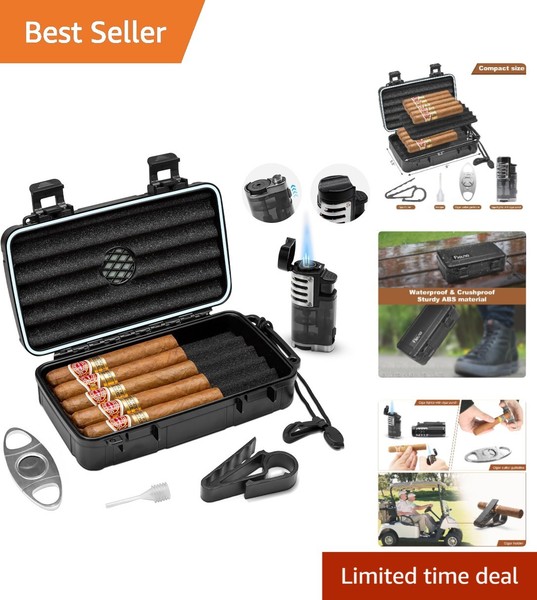 Humidor de cigarros de viaje portátil para 10 cigarros con humidificador y cortador