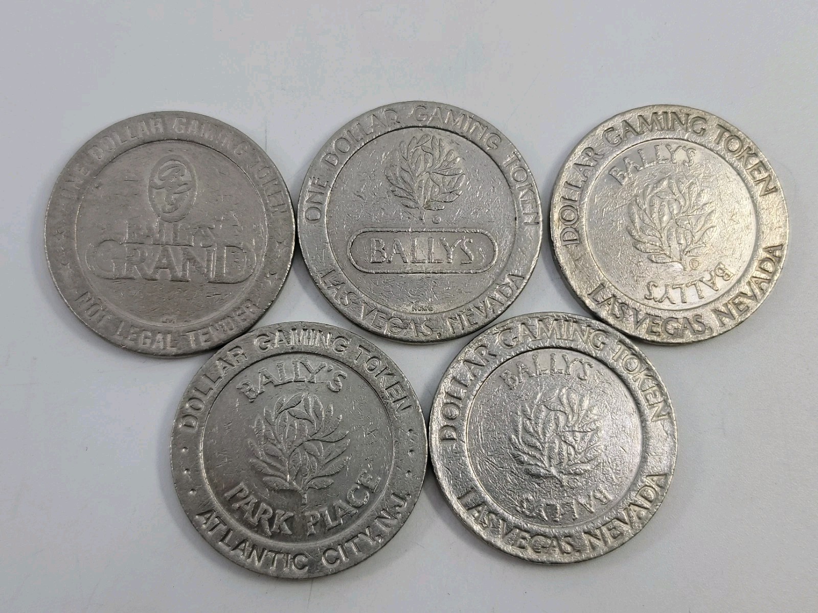Bally's Casino Hotel Las Vegas Atlantic City 1$ Slot Machine Token Coin Lot X5