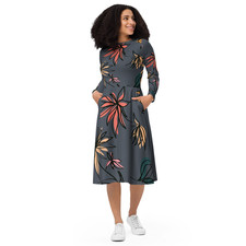 Dark Floral Midi Dress - Gray  Red Botanical