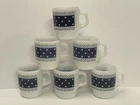 6 Vintage FIRE KING ANCHOR HOCKING Blue Polka Dot Lace Mugs Mint Condition
