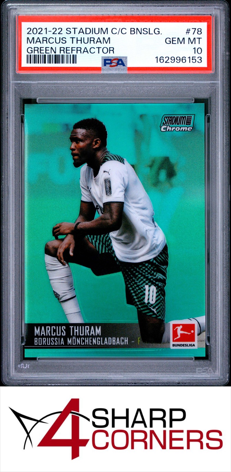 2021 TOPPS CHROME BUNDESLIGA GREEN REFRACTOR #78 MARCUS THURAM #/99 POP 1 PSA 10