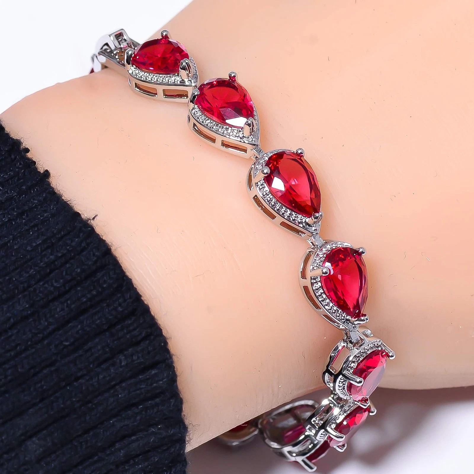 VALENTINO Bracciale Tennis Argento Sterling 925 Tormalina Rosa Rubellite 7 99" B74417